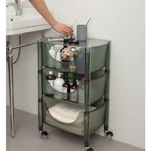 Modern Fashion Design Transparent Clear Acrylic ins Home Storage Racks Trolley Locker Cabinet Organizer With Wheel Basket 1PC