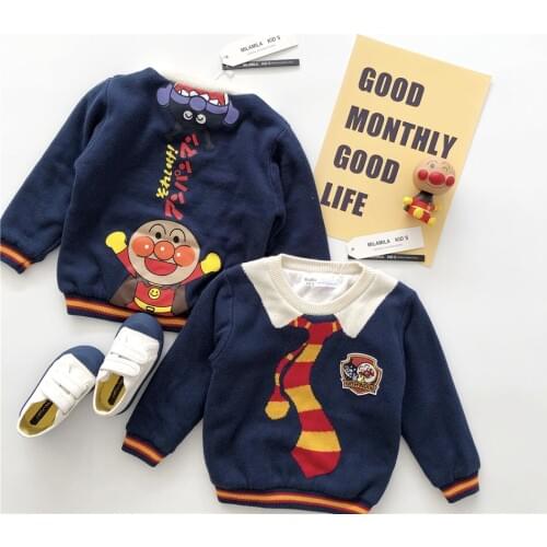 Tonytaobaby Autumn/winter Dress New Boys and Girls Baby Wearing Fake Tie Cartoon Cotton Sweater