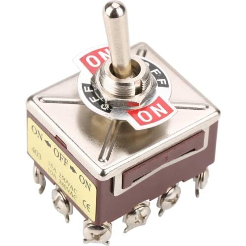 Toggle Switch 3 Position ON/OFF/ON 4PDT 12 Pin 12mm Toggle Switch 15A/250VAC 10A/380VAC for Automobile/Appliance