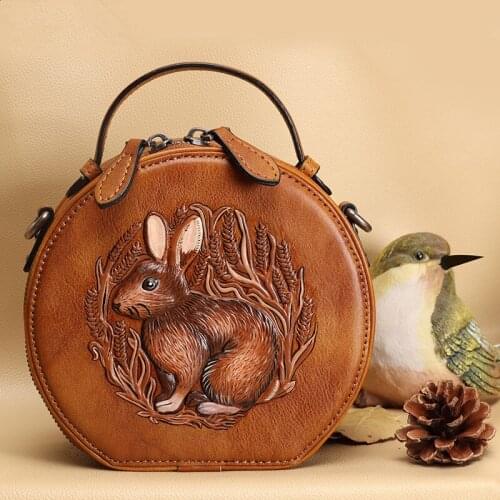 Retro leather Women handbag head layer cowhide small round bag leather mini tote bag ladies shoulder messenger bags 2020 new