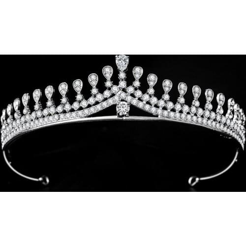 SLBRIDAL Rhinestone Crystal Cubic Zirconia Wedding Tiara Crown Bridal Hair Accessories Bridesmaids Princess Women Jewelry