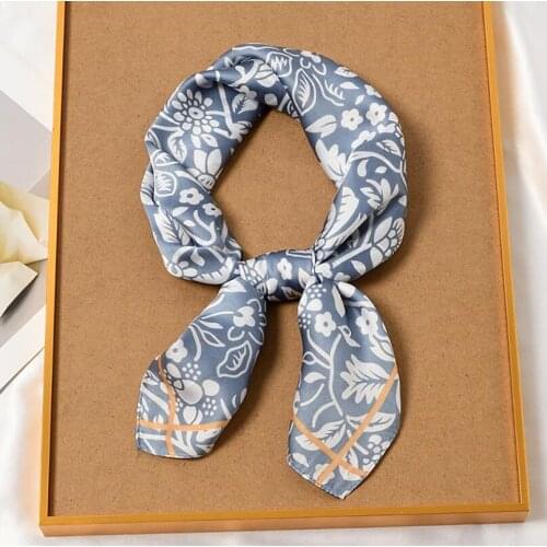2021 New Flowers Printed Women Spring Autumn Silk Scarf Elegant Multifunction Casual Small Square Head Scarves for Girls 70CM