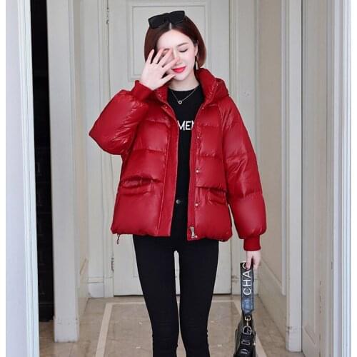 Womens short solid color Winter coat Zip hood