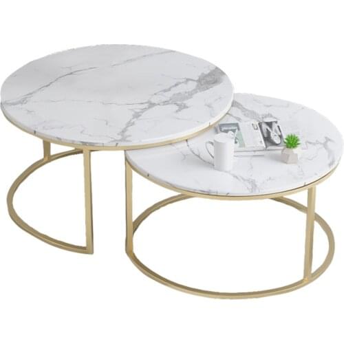 Marble texture coffee table for living room sofa side round coffee tea table 2 in 1 Combination furniture golden white black