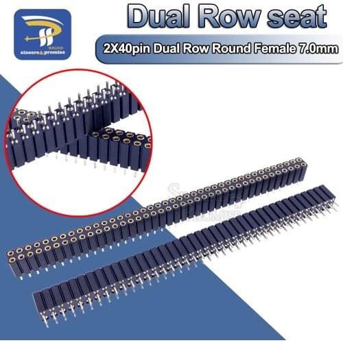 2pcs 40pin Dual Row Round Female Pin Header 80 Pin Socket Round 2.54 mm Pitch Insulator 7.0mm Strip Connector Socket 0.1 Grid
