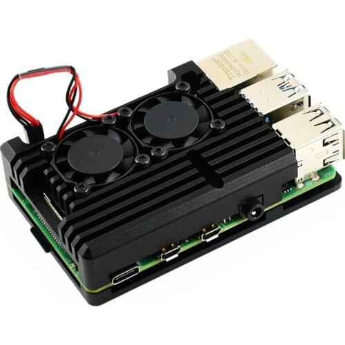 Waveshare Aluminium Alloy Case for Raspberry Pi 4 Model B Black Armour with Dual Cooling Fans