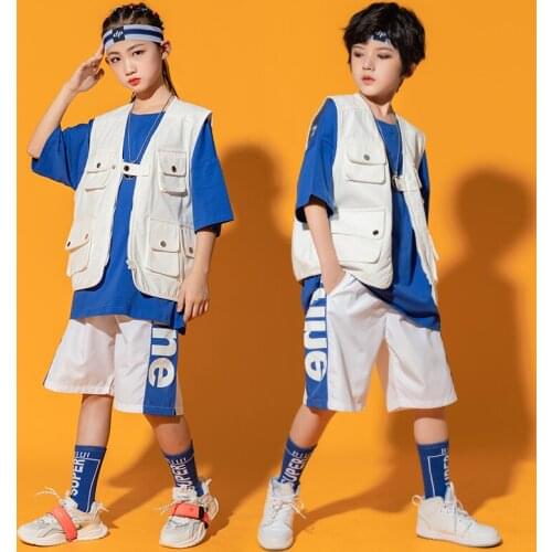 Children Street Dance Hip Hop Clothing Loose White Vest Pants Girls Jazz Rave Outfits Boys Drum Show Stage Costume BL6898