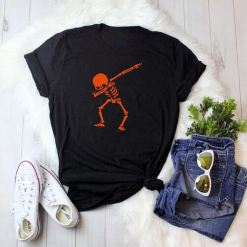 Skull Halloween Pumpkin Tumblr Tee Girl Black Slogan Grunge Popular Top Orange Graphic Unisex Casual Halloween T-Shirt