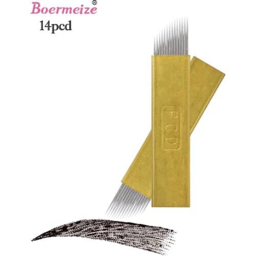Microblading Needles 3D Embroidery Tattoo Blades 12/14 Pin 1000pcs Eyebrow Lip Eyeliner Permanent Makeup for Manual Pen Supply