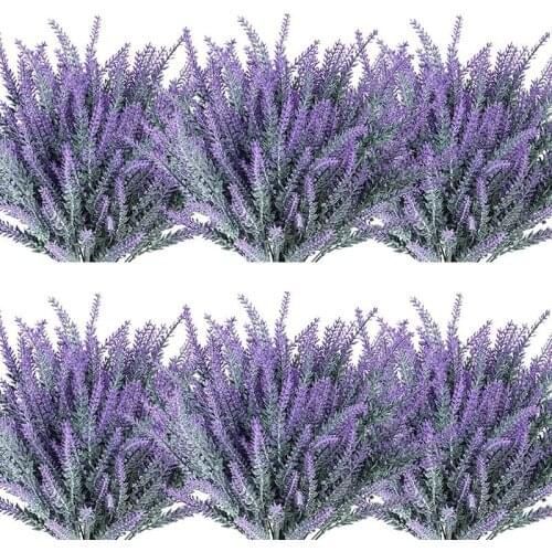 Artificial Lavender Faux Plastic Purple Flowers for Home Wedding Kitchen Garden Patio Office Table Outdoor Decor