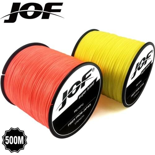 JOF 2pcs 500M PE Braided Fishing Line Multifilament 4 Strands Fishing Cord Carp Fishing Lines 10-80LB 9 Colors