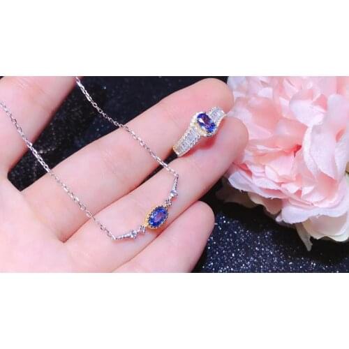 Best Gift Natural and Real Sapphire jewelry set Natural Real Sapphire 925 sterling silver 1pc pendant,1pc ring