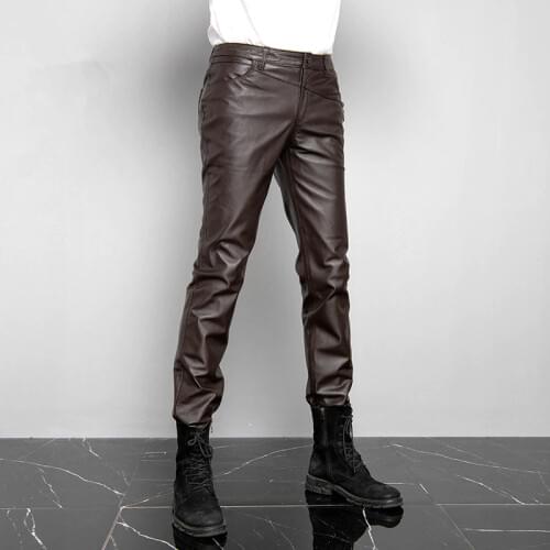 Genuine Leather Pants For Men Real Leather Sheepskin Motorcycle Biker Vintage Black Brown Male Trousers Fashion Pants Plus Size