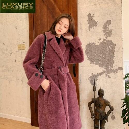 Coat 2021 Real Fur Female Sheep Shearling Fur Jacket Winter Coat Women Real Wool Coats Korean Jacket Manteau Femme LW2408