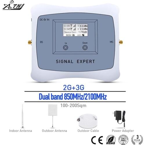 2020 2G 3G Dual Band 850/2100MHz Mobile Signal Booster CDMA WCDM Signal Repeater with Indoor Whip+Outdoor Penal antenna