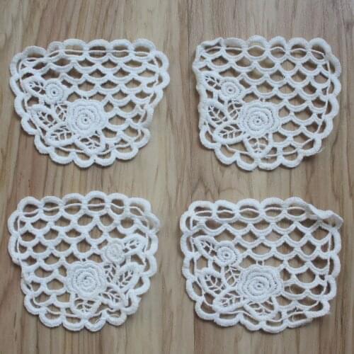 50 Pairs 10*8cm Off-white Cotton Sew-On Embroidery Lace Pocket Applique Patch for Clothing Accessories DIY Clothes Decorations