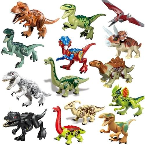 8 PCS/Lot Jurassic Dinosaurs Toys World Tyrannosaurus Rex Pterosaur Velociraptor Assemble Building Blocks Gift for Boys Kids