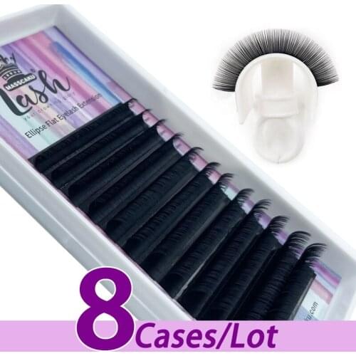8pcs/lot MASSCAKU wholesales private label 0.15 0.20 flat eyelash bulk matte ellipse flat eyelash extension for makeup