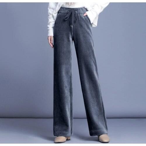 AECU 2021 Spring Autumn Corduroy Pants for Women Streetwear Thicken Pants Women Straight Trousers Plus Size Pants with Velvet