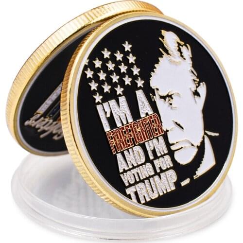 US President Trump Firefighter Gold Metal Coins Challenge Coin Collectibles American Style Gifts for Collections 1pcs
