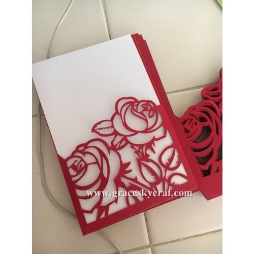 Free shipping 40pcs Rose pocket European stye wedding invitation cards with text customized for wedding invitation RSVP cards