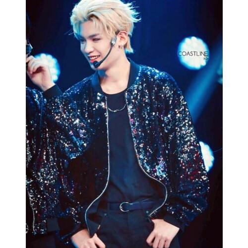 M-5xl New Spring And Autumn Sequined Baseball Uniform Jacket Mens And Womens Performance Clothing Singer Stage Casual Jacket