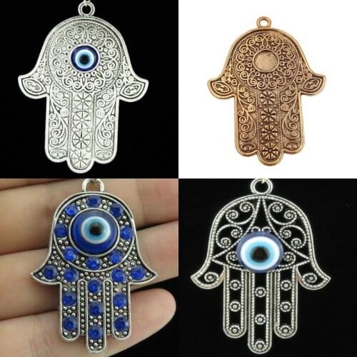 5Pcs/Lot Big Large Hollow Hamsa Hand With Demon Eye Charms Fatima Hand Protection Pendant Fit Necklaces Bracelet Jewelry Craft