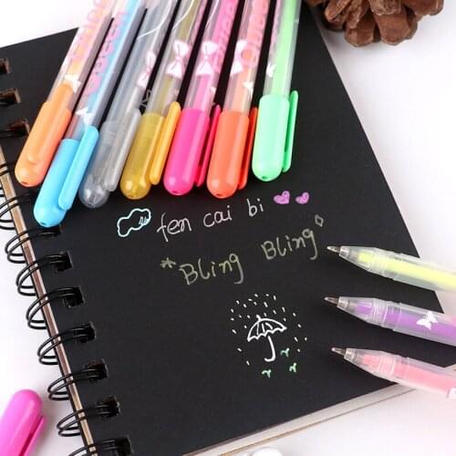 Black card, silver pen, fluorescent pen, gold, fine head, color, flash pen, silver, white, black, and fluorescent pastel
