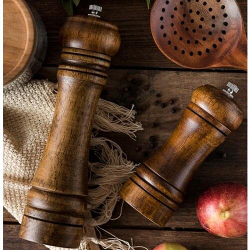 Retro Style Wooden Salt and Pepper Grinder Top Quality Spice Sauce Pepper Mill Adjustable Coarseness Fine to Coarse