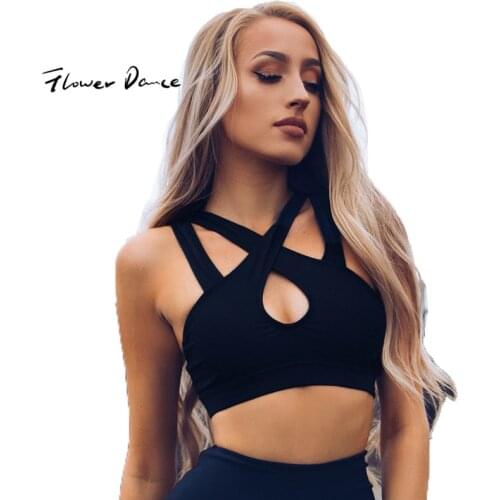FlowerDance Yoga Bra Sports Crop Top Woman Brassiere Femme Push Up Cotton Stuffed Gym Bra Cross Straps Sexy Cut Out Brassiere
