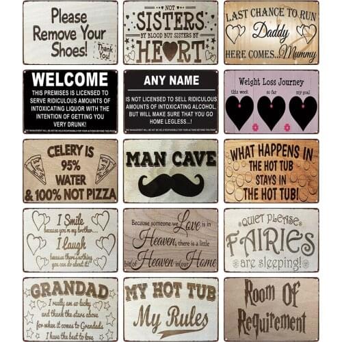 Vintage Metal Poster of Please Remove Your Shoes! Last Chance To Run Daddy Here Comes Mummy for Home Bedroom Art Wall Decorative