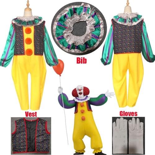 HOT!Stephen Kings It Pennywise Cosplay Costume Men Women Clown Suit Joker fancy Halloween Terror costume Vest Jumpsuits Suits