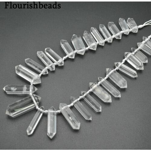Graduated Hole on Side Natural Clear Crystal Quartz Double Point Stone Pillar Loose Beads