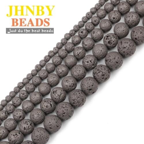 JHNBY Dark Gray Volcanic Lava Natural Stone 4/6/8/10/12MM Rubber Paint Spacer Round Loose beads for Jewelry making DIY bracelets