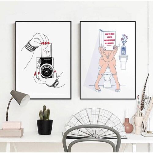 Camera Photo Toilet Cigarette Book Girl Wall Art Canvas Painting Nordic Posters And Prints Pictures For Living Room Decoration