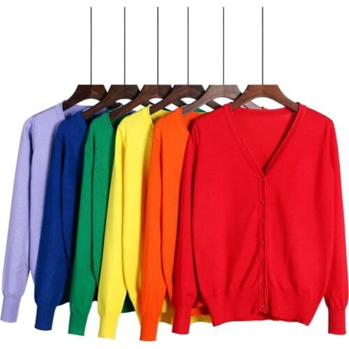 Queechalle 28 Colors knitted cardigans spring autumn cardigan women casual long sleeve tops V neck solid women sweater coat