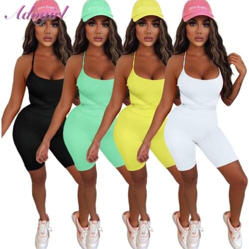 Fitness Active Jumpsuit Solid Spaghetti Strapless Sleeveless V Neck Bandage Playsuit Women Summer Outfit Sporty Rompers Overalls