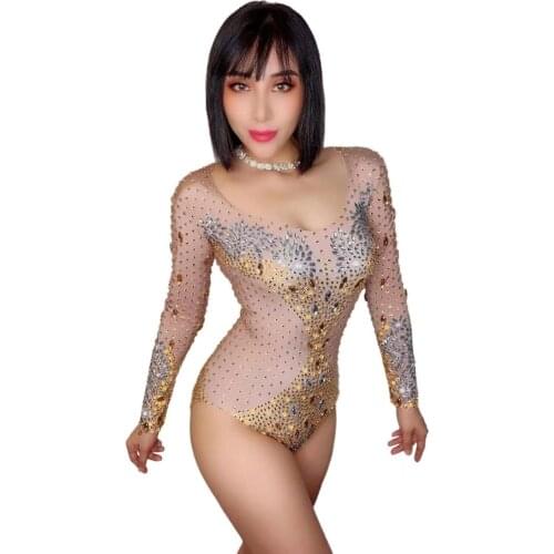 Stage show party girl nake costume Modern dance bodysuit spring jumpsuit