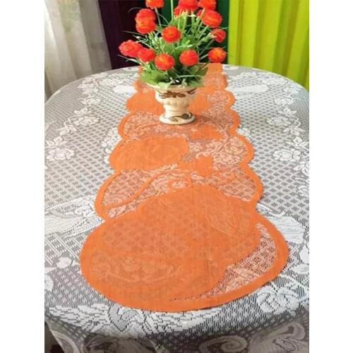 33 X183cm Pumpkin Maple Leaf Lace Tablecloth Brown Pumpkin Tablecloth Orange Lace Fireplace Cloth Table Cover