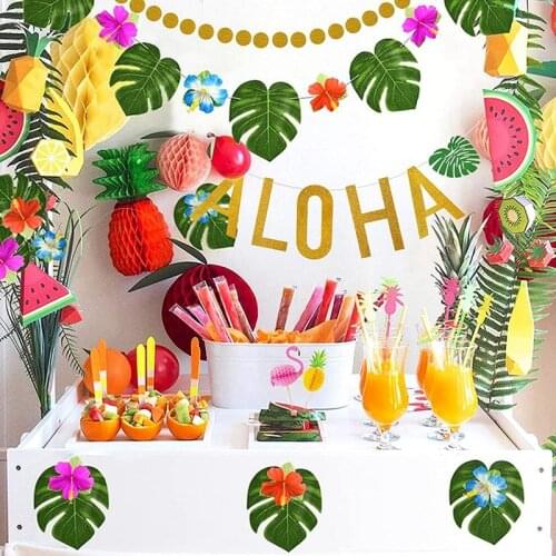 MLGB 120 Pcs Artificial Tropical Palm Leaves Faux Palm Leaves Green Fake Leaves for Hawaiian Luau Party Decorations