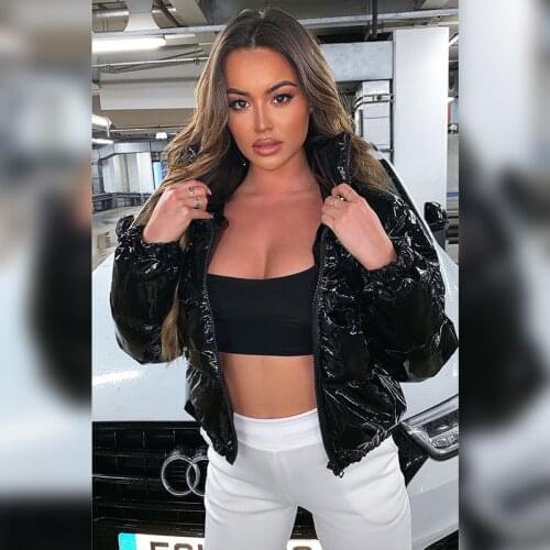 Fashion Casual Elegant Zipper Jackets Ladies Coat Puffer Bubble Cropped Parka Thick Warm Short Women Black Pu Leather