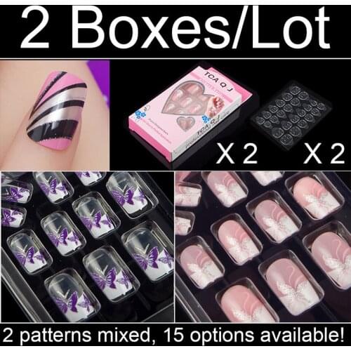 2 Boxes/lot Full Cover False Nail Tips Mixed 2 Patterns Fake Nails With Nail Adhesives Glue 10 Sizes Press On Nails Art Display