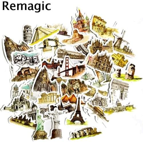 42pcs Vintage Tourism Building classic 90s kids Stickers pack paster cosplay scrapbooking diy phone laptop decorations gifts