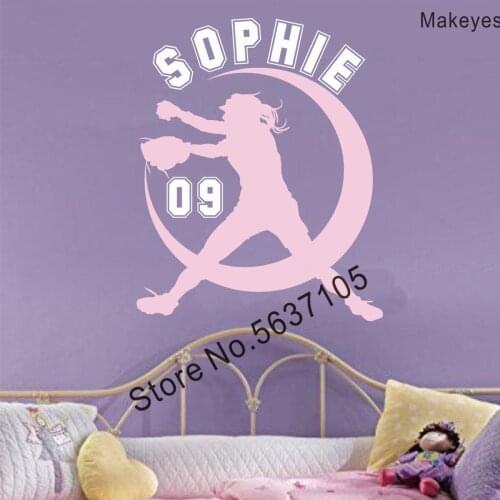 Makeyes Softball Sport Custom Names Wall Stickers Vinyl Design Decoration Kids Bedroom Wall Decor Number Names Personalized Q273