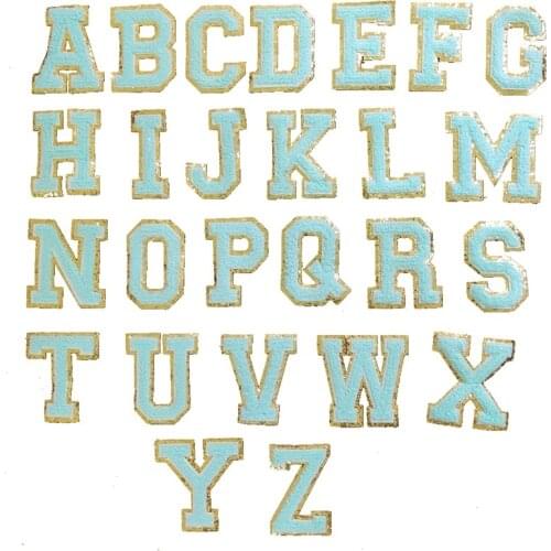 2021 New 3D Blue Gold A-Z 26 Letters Chenille Embroidered Patches iron on Alphabet Letters Embroidery Applique DIY Name 1 Set