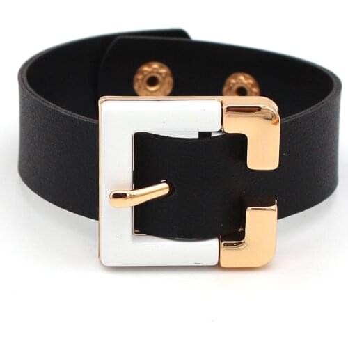 New Ladies Fashion Bracelet High Quality Two Colors Optional Geometric Decorative Buckle Bracelet Leather Bracelet Jewelry