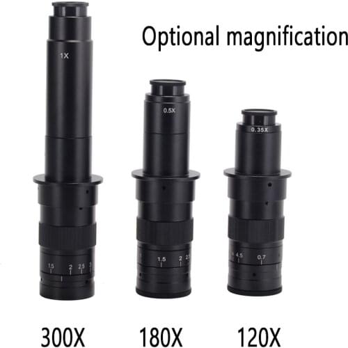 10X-120X 180X 300X Zoom C-mounting Lens 0.7X-4.5X Magnification 25mm Interface Diameter for CCD CMOS Industrial Video Microscope