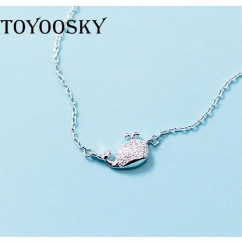 925 Sterling Silver Pendant Necklace Dazzling Cubic Zirconia Whale Necklaces Dolphin Animal for Party Decoration Gift