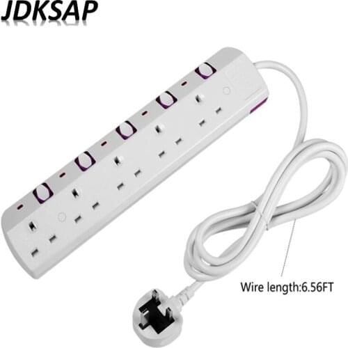 2M Extension Cord Power Board Surge Protector 5/6 AC UK Socket Plug With Independent Switching Power Adapter