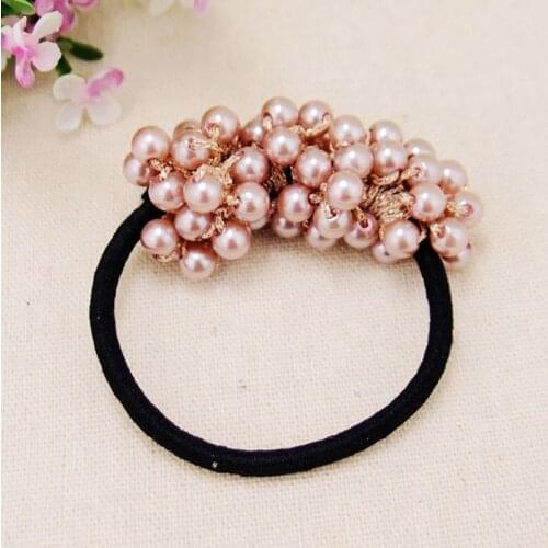 Women Hair Accessories Pearls Beads Headbands Ponytail Holder Girls Scrunchies Vintage Elastic Hair Bands Rubber Rope Headdress